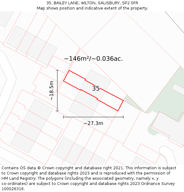 35, BAILEY LANE, WILTON, SALISBURY, SP2 0FR: Plot and title map