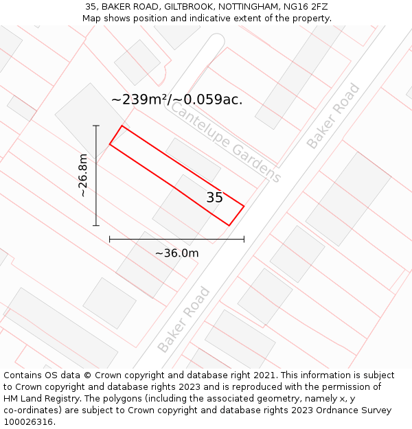 35, BAKER ROAD, GILTBROOK, NOTTINGHAM, NG16 2FZ: Plot and title map