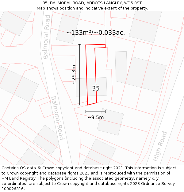 35, BALMORAL ROAD, ABBOTS LANGLEY, WD5 0ST: Plot and title map