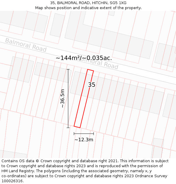 35, BALMORAL ROAD, HITCHIN, SG5 1XG: Plot and title map