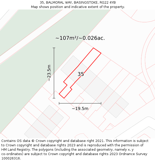 35, BALMORAL WAY, BASINGSTOKE, RG22 4YB: Plot and title map