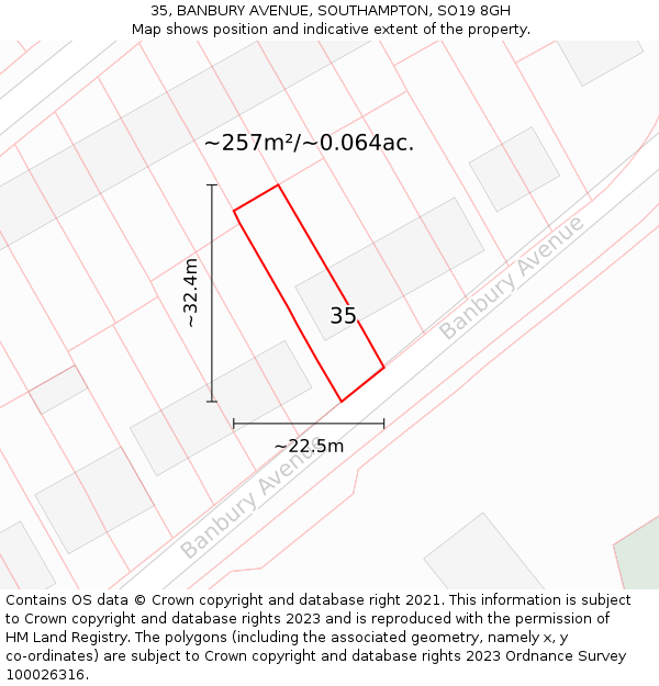 35, BANBURY AVENUE, SOUTHAMPTON, SO19 8GH: Plot and title map