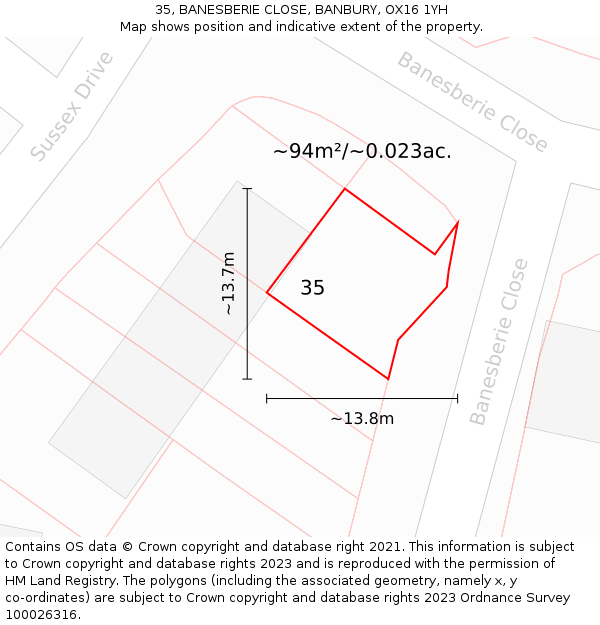 35, BANESBERIE CLOSE, BANBURY, OX16 1YH: Plot and title map