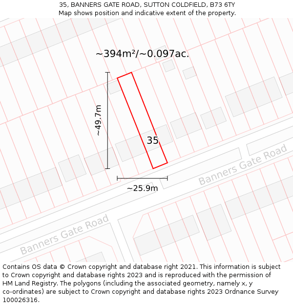 35, BANNERS GATE ROAD, SUTTON COLDFIELD, B73 6TY: Plot and title map