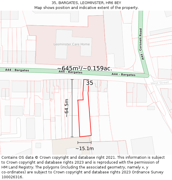 35, BARGATES, LEOMINSTER, HR6 8EY: Plot and title map