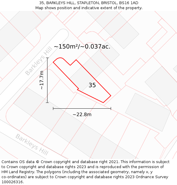 35, BARKLEYS HILL, STAPLETON, BRISTOL, BS16 1AD: Plot and title map