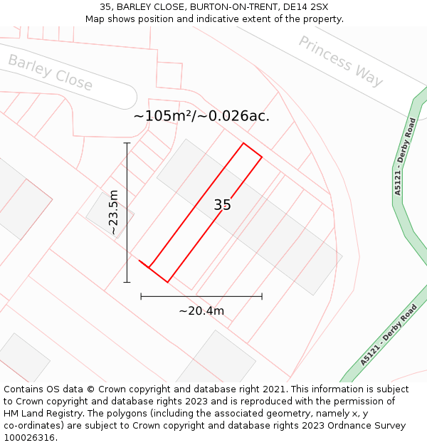 35, BARLEY CLOSE, BURTON-ON-TRENT, DE14 2SX: Plot and title map