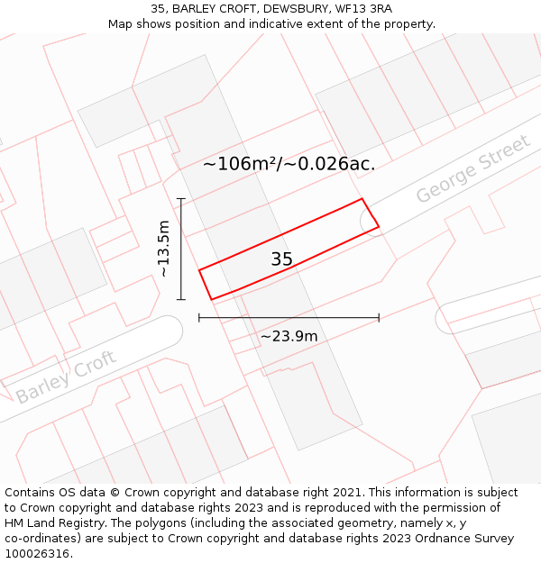 35, BARLEY CROFT, DEWSBURY, WF13 3RA: Plot and title map