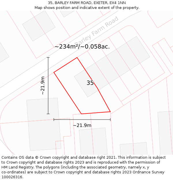 35, BARLEY FARM ROAD, EXETER, EX4 1NN: Plot and title map