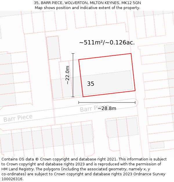35, BARR PIECE, WOLVERTON, MILTON KEYNES, MK12 5GN: Plot and title map