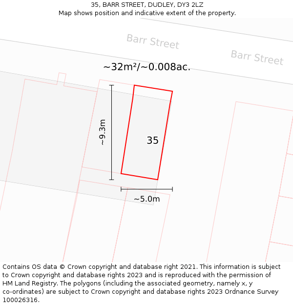 35, BARR STREET, DUDLEY, DY3 2LZ: Plot and title map