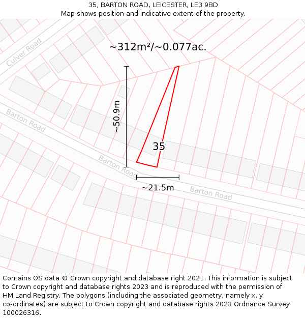 35, BARTON ROAD, LEICESTER, LE3 9BD: Plot and title map