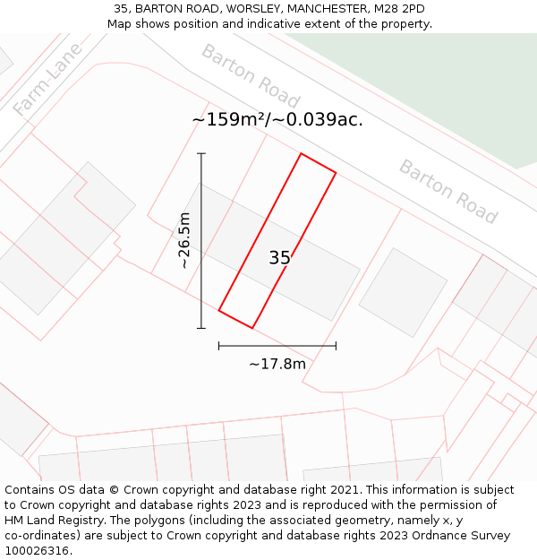 35, BARTON ROAD, WORSLEY, MANCHESTER, M28 2PD: Plot and title map