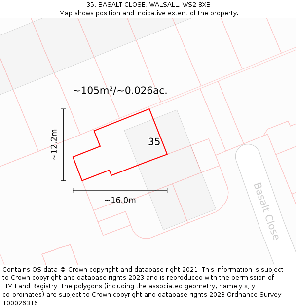 35, BASALT CLOSE, WALSALL, WS2 8XB: Plot and title map