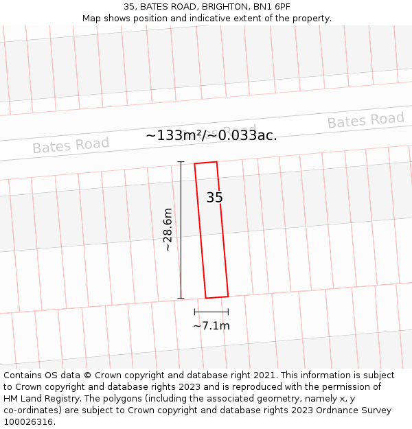 35, BATES ROAD, BRIGHTON, BN1 6PF: Plot and title map
