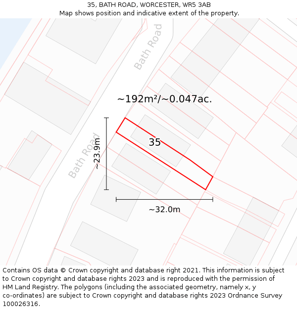 35, BATH ROAD, WORCESTER, WR5 3AB: Plot and title map
