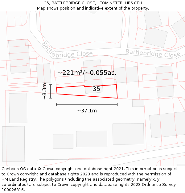 35, BATTLEBRIDGE CLOSE, LEOMINSTER, HR6 8TH: Plot and title map