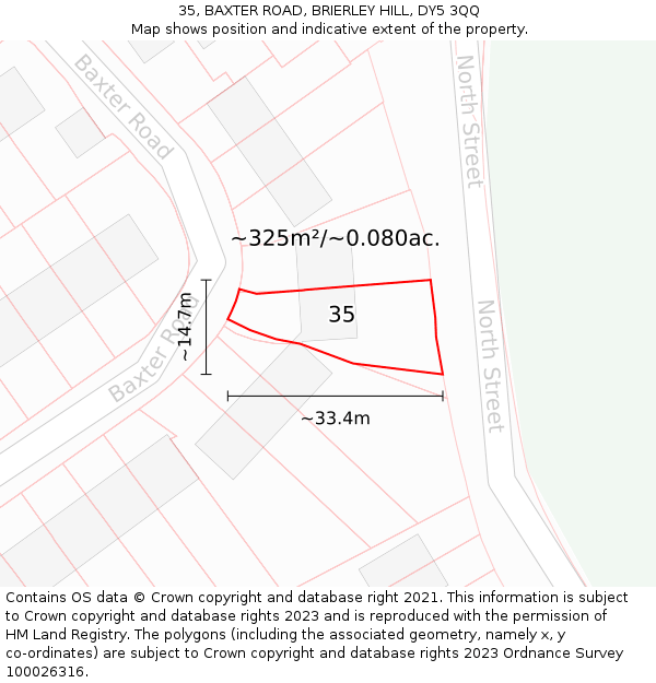 35, BAXTER ROAD, BRIERLEY HILL, DY5 3QQ: Plot and title map