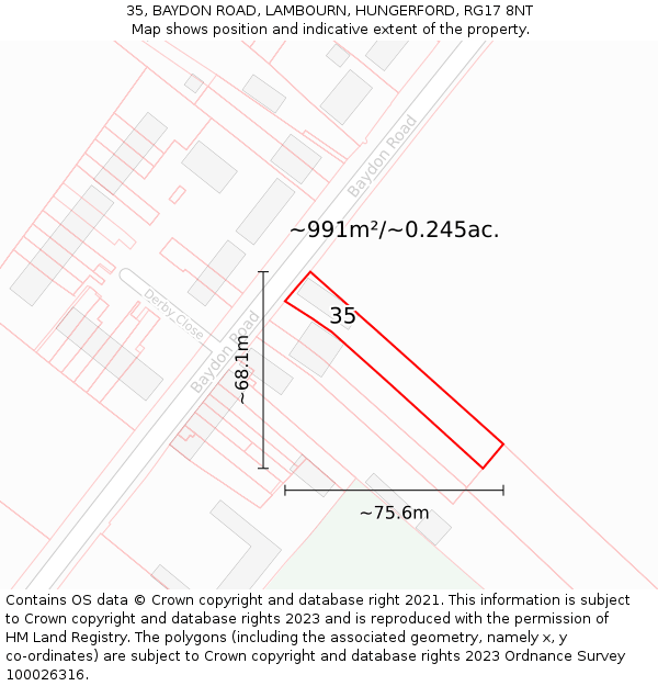 35, BAYDON ROAD, LAMBOURN, HUNGERFORD, RG17 8NT: Plot and title map