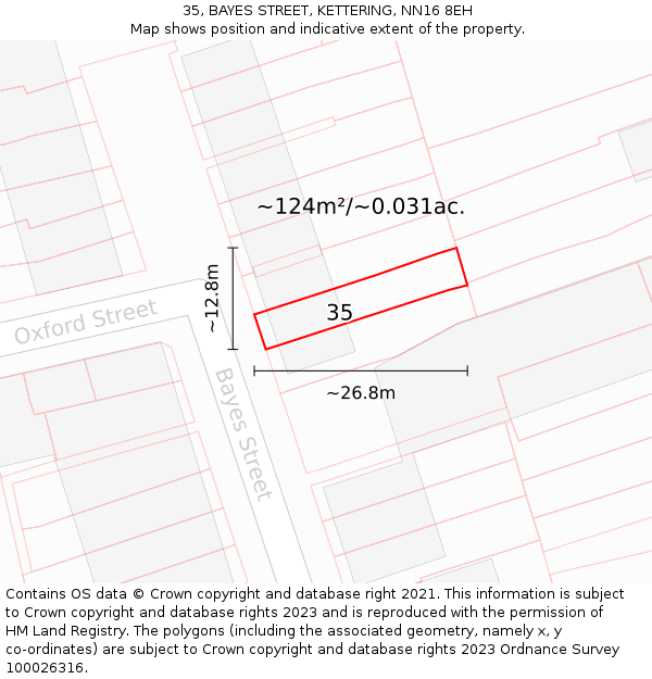 35, BAYES STREET, KETTERING, NN16 8EH: Plot and title map