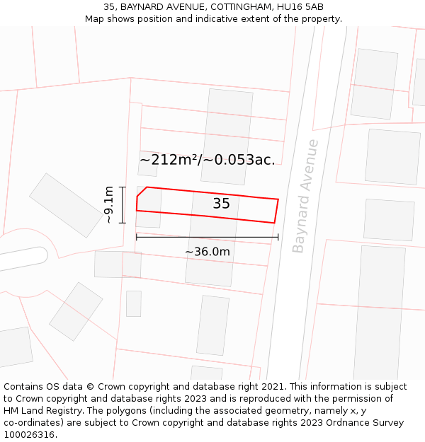 35, BAYNARD AVENUE, COTTINGHAM, HU16 5AB: Plot and title map