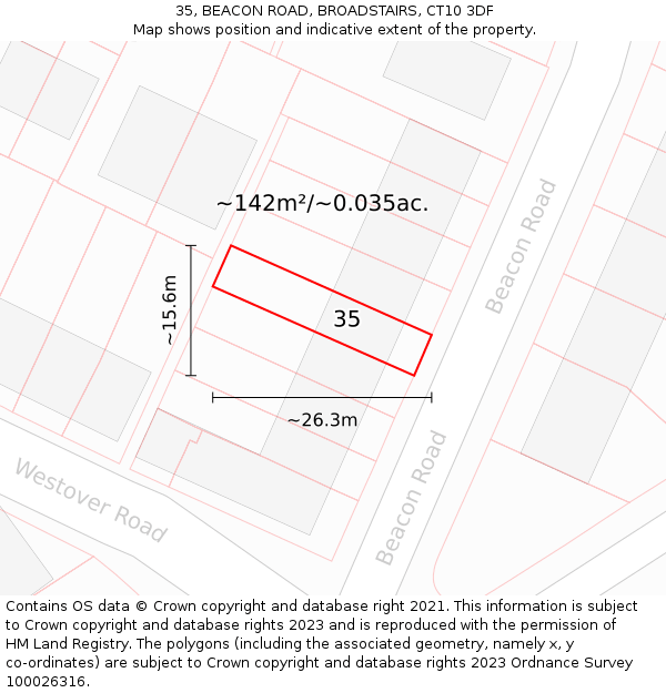 35, BEACON ROAD, BROADSTAIRS, CT10 3DF: Plot and title map