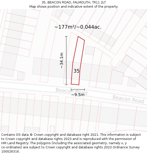 35, BEACON ROAD, FALMOUTH, TR11 2LT: Plot and title map