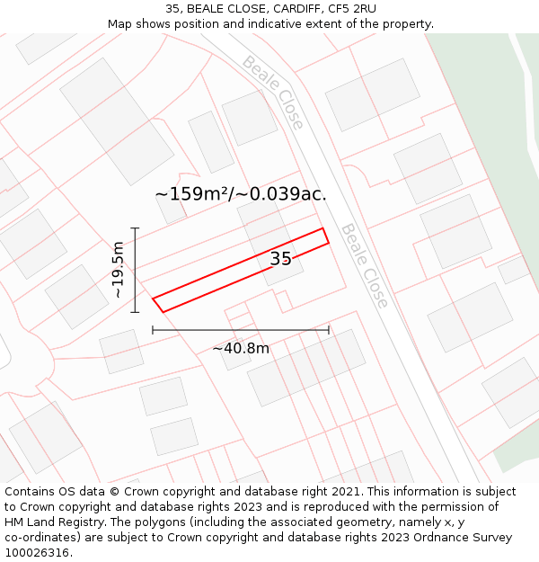 35, BEALE CLOSE, CARDIFF, CF5 2RU: Plot and title map