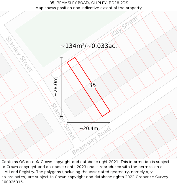 35, BEAMSLEY ROAD, SHIPLEY, BD18 2DS: Plot and title map
