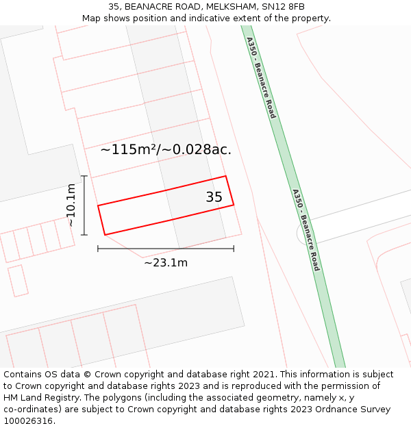 35, BEANACRE ROAD, MELKSHAM, SN12 8FB: Plot and title map