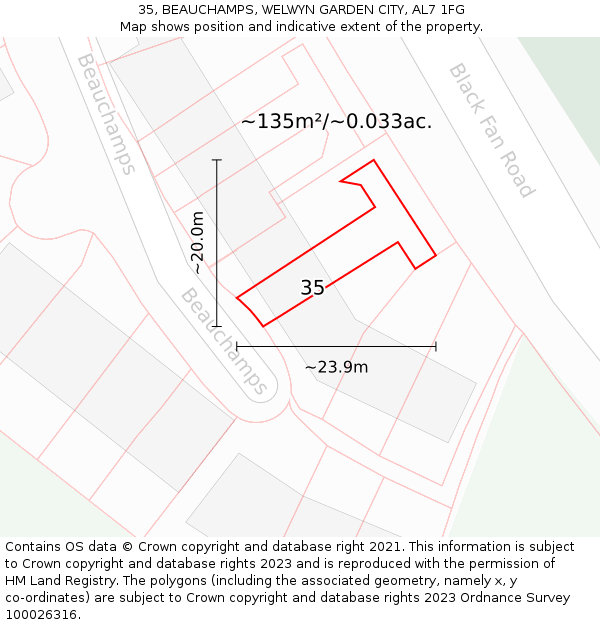 35, BEAUCHAMPS, WELWYN GARDEN CITY, AL7 1FG: Plot and title map