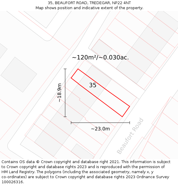 35, BEAUFORT ROAD, TREDEGAR, NP22 4NT: Plot and title map