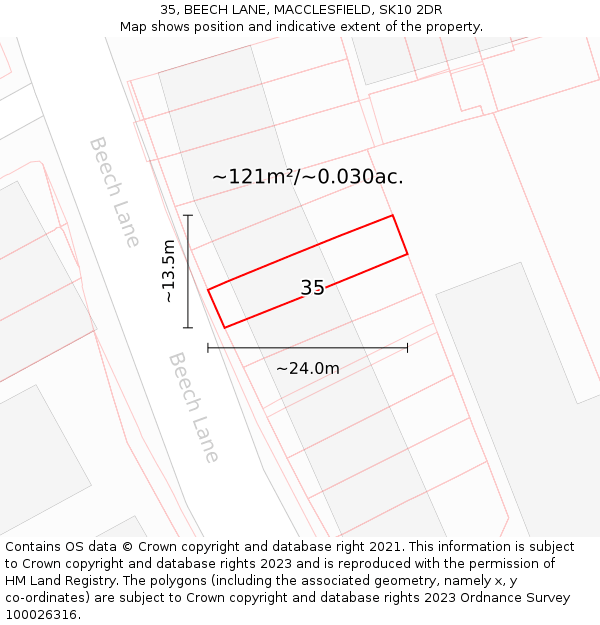 35, BEECH LANE, MACCLESFIELD, SK10 2DR: Plot and title map
