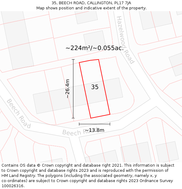 35, BEECH ROAD, CALLINGTON, PL17 7JA: Plot and title map