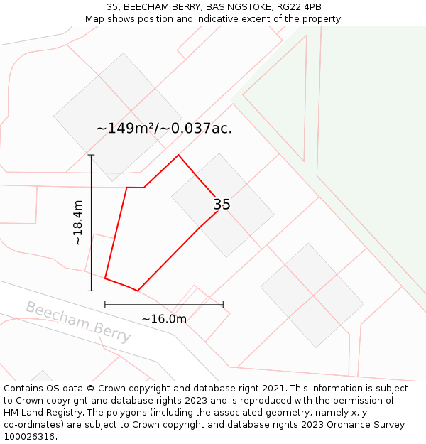 35, BEECHAM BERRY, BASINGSTOKE, RG22 4PB: Plot and title map