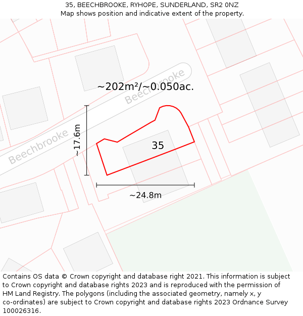 35, BEECHBROOKE, RYHOPE, SUNDERLAND, SR2 0NZ: Plot and title map