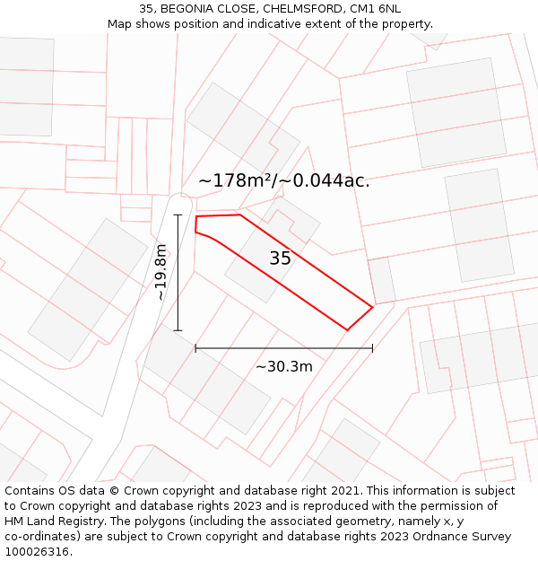 35, BEGONIA CLOSE, CHELMSFORD, CM1 6NL: Plot and title map