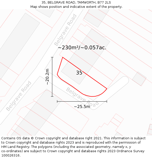 35, BELGRAVE ROAD, TAMWORTH, B77 2LS: Plot and title map