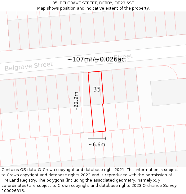 35, BELGRAVE STREET, DERBY, DE23 6ST: Plot and title map