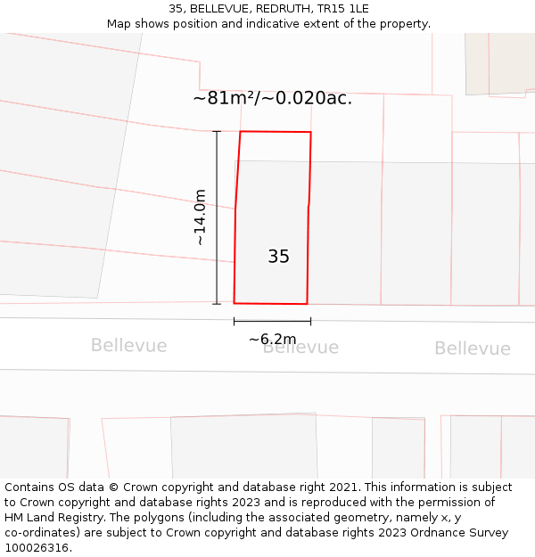 35, BELLEVUE, REDRUTH, TR15 1LE: Plot and title map