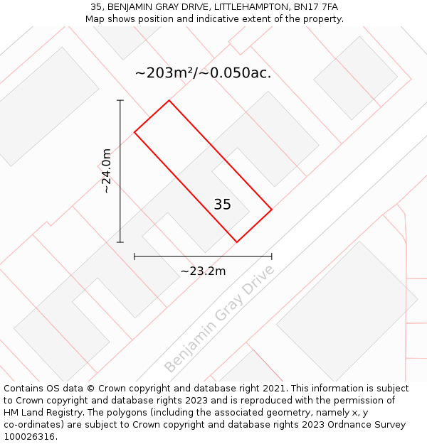 35, BENJAMIN GRAY DRIVE, LITTLEHAMPTON, BN17 7FA: Plot and title map