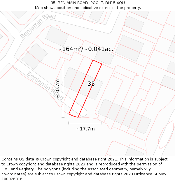 35, BENJAMIN ROAD, POOLE, BH15 4QU: Plot and title map