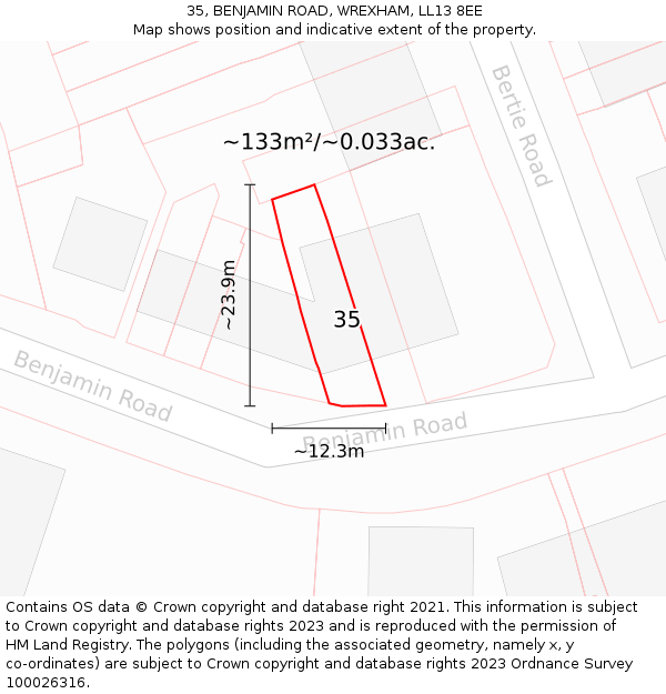 35, BENJAMIN ROAD, WREXHAM, LL13 8EE: Plot and title map