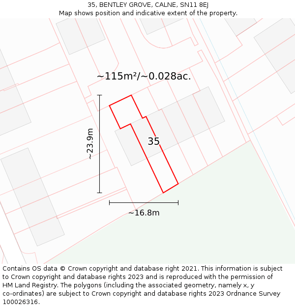 35, BENTLEY GROVE, CALNE, SN11 8EJ: Plot and title map