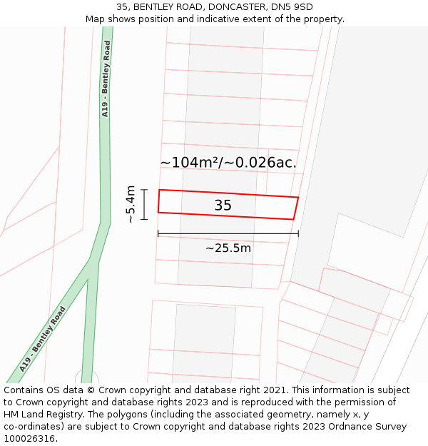 35, BENTLEY ROAD, DONCASTER, DN5 9SD: Plot and title map