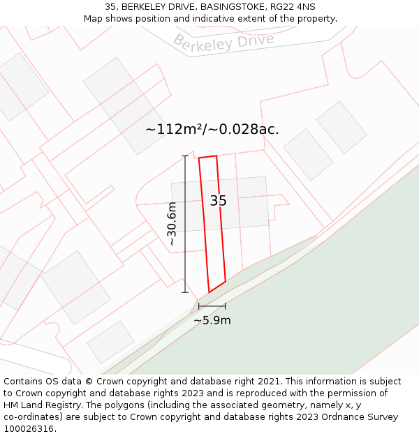 35, BERKELEY DRIVE, BASINGSTOKE, RG22 4NS: Plot and title map