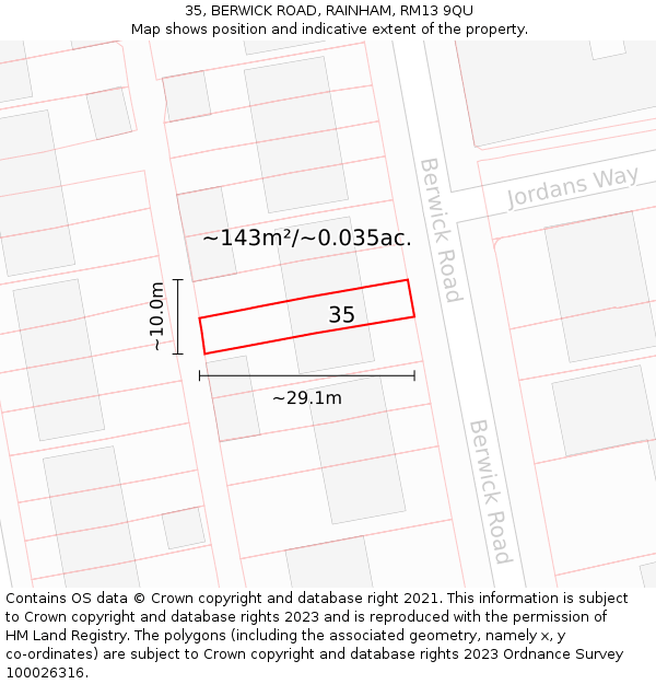 35, BERWICK ROAD, RAINHAM, RM13 9QU: Plot and title map