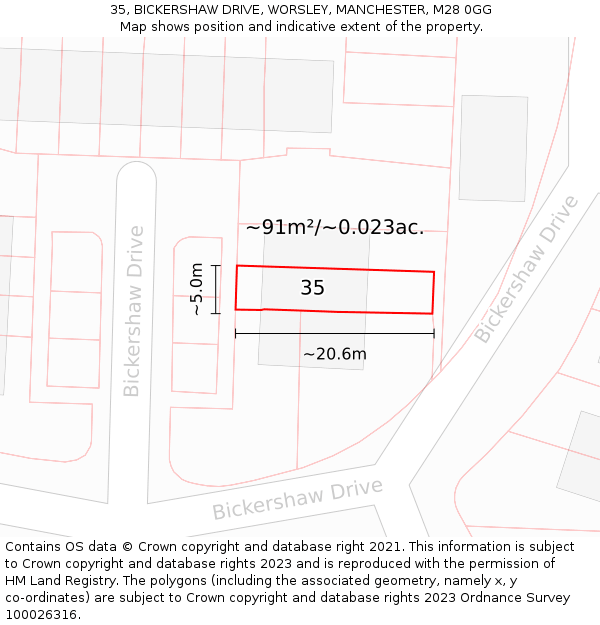 35, BICKERSHAW DRIVE, WORSLEY, MANCHESTER, M28 0GG: Plot and title map
