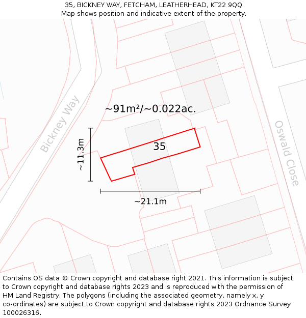 35, BICKNEY WAY, FETCHAM, LEATHERHEAD, KT22 9QQ: Plot and title map