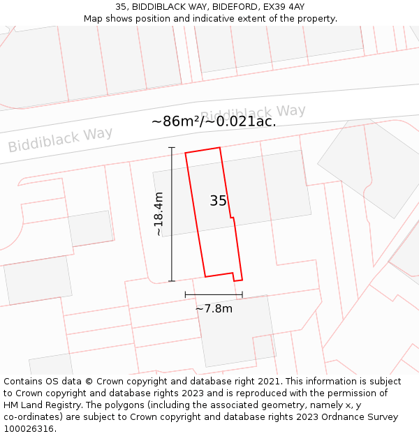35, BIDDIBLACK WAY, BIDEFORD, EX39 4AY: Plot and title map